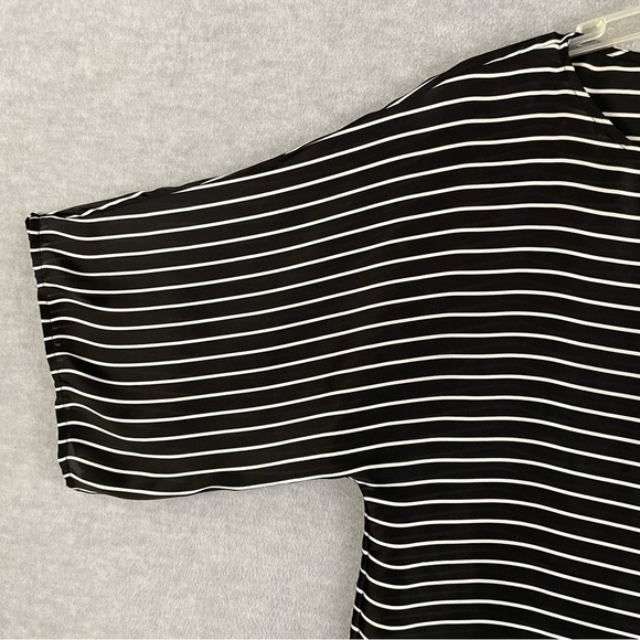 Chico's 1 (US M/8) Semi-Sheer Top Black White Stripe Pullover Dolman Sleeves - Picture 3 of 9
